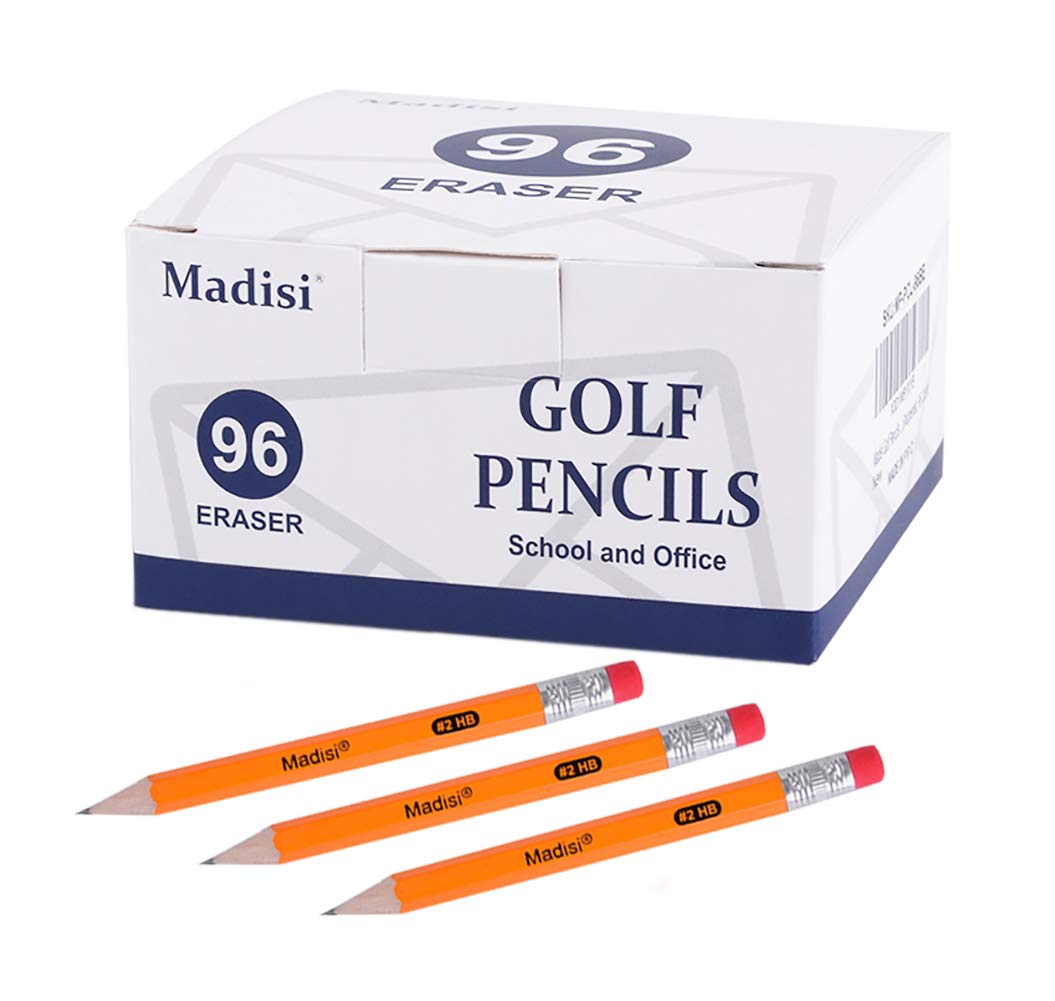 Madisi Golf Pencils With Eraser, 2 Hb Half Pencils, 3.5' Mini Pencils, Pre-Sharpened, 96 Count
