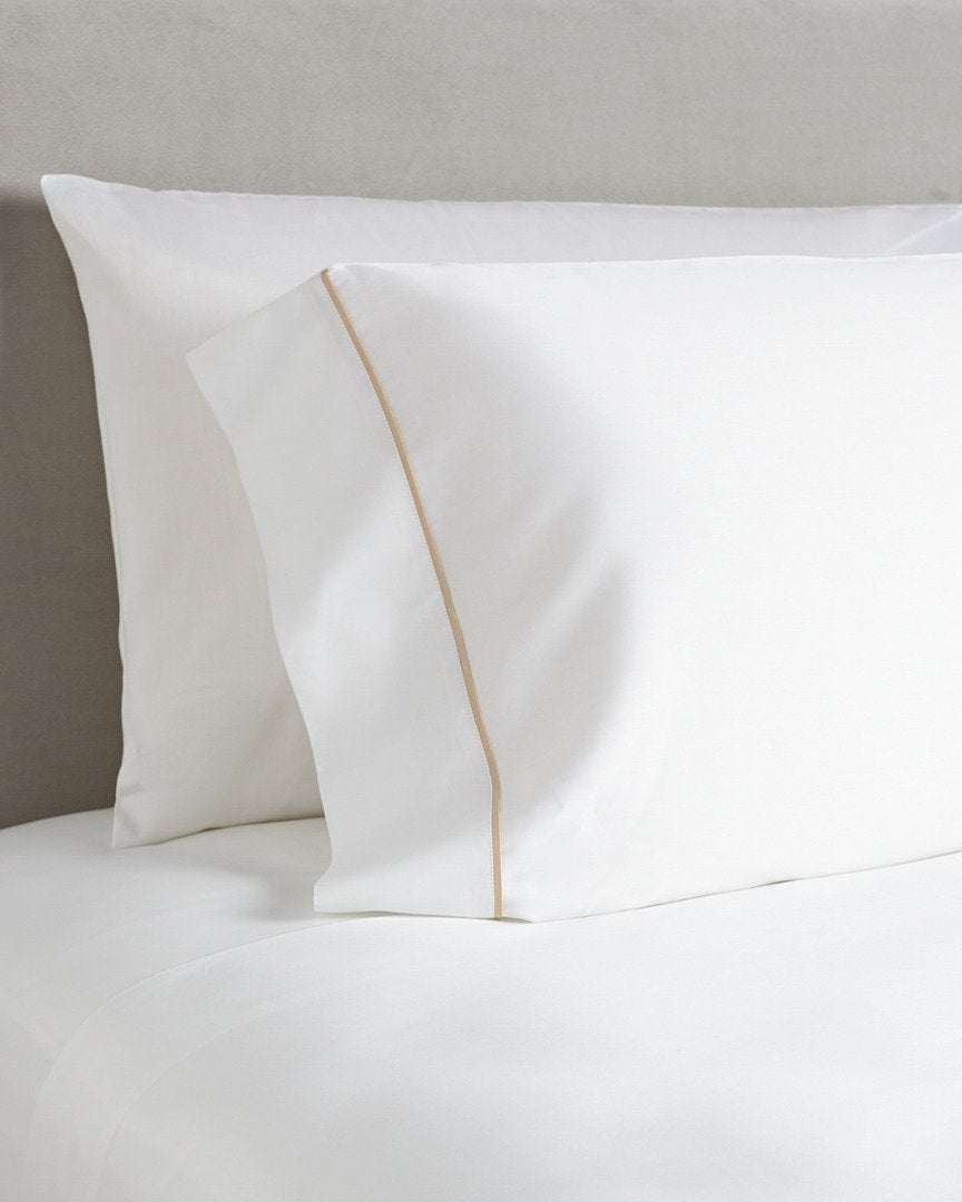 Westin Ultra Luxe Pillowcases - Soft, Luxurious 600 Thread Count Cotton Pillowcases - White With Taupe Trim - Set Of 2 - King