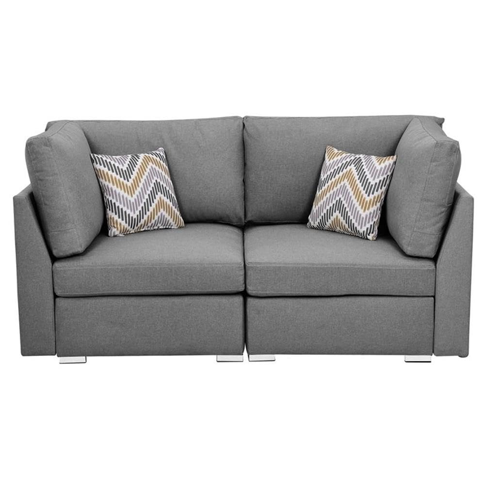 Lilola Home Amira Gray Fabric Loveseat Couch with Pillows