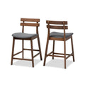 Baxton Studio Larine Modern and Contemporary Dark Grey Fabric Upholstered Walnut Finished 2-Piece Wood Counter Stool Set Set
