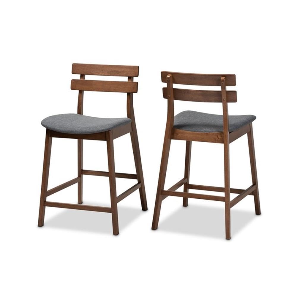 Baxton Studio Larine Modern and Contemporary Dark Grey Fabric Upholstered Walnut Finished 2-Piece Wood Counter Stool Set Set