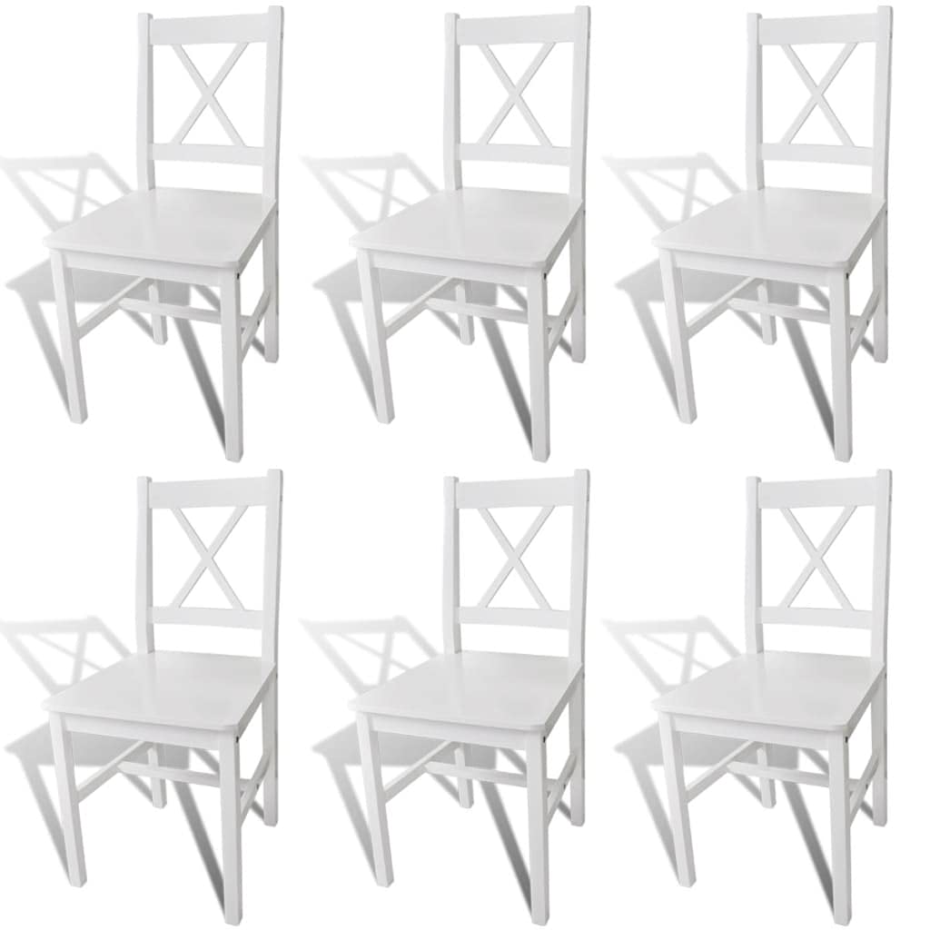 vidaXL 6X Dining Chair Solid Pinewood White Kitchen Dinner Dining Room Seats