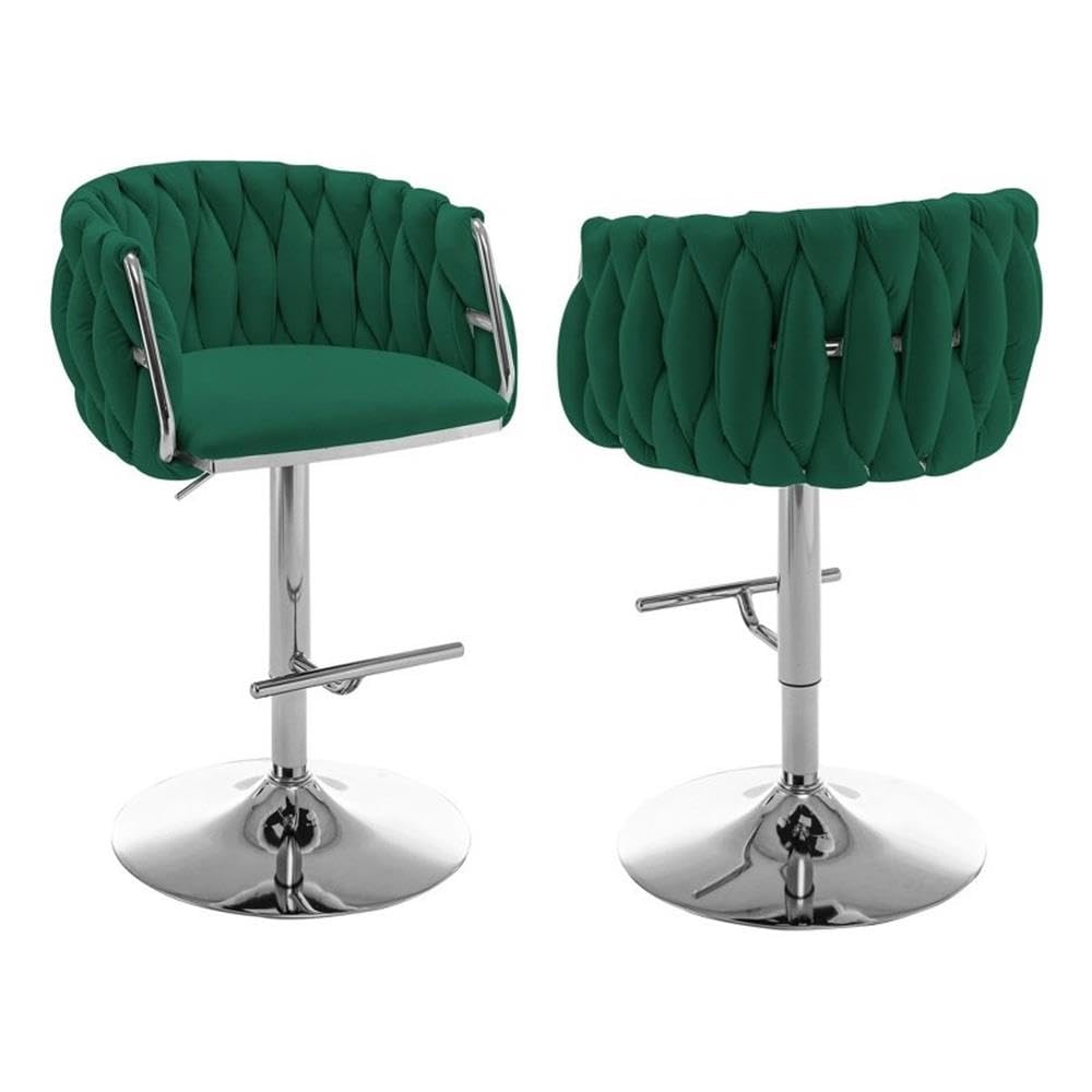 Best Quality Furniture Emerald Green Adjustable Velvet Barstools With Chrome (Set Of 2)