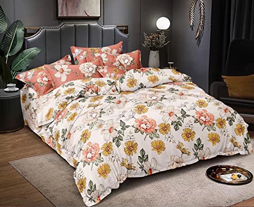 New Leaf AllSeason Printed Super Soft Light Weight 4 Pcs Comforter Set With 1 Bedsheet 2 Pillow Covers Comforetr/Ac Blanket/Qu