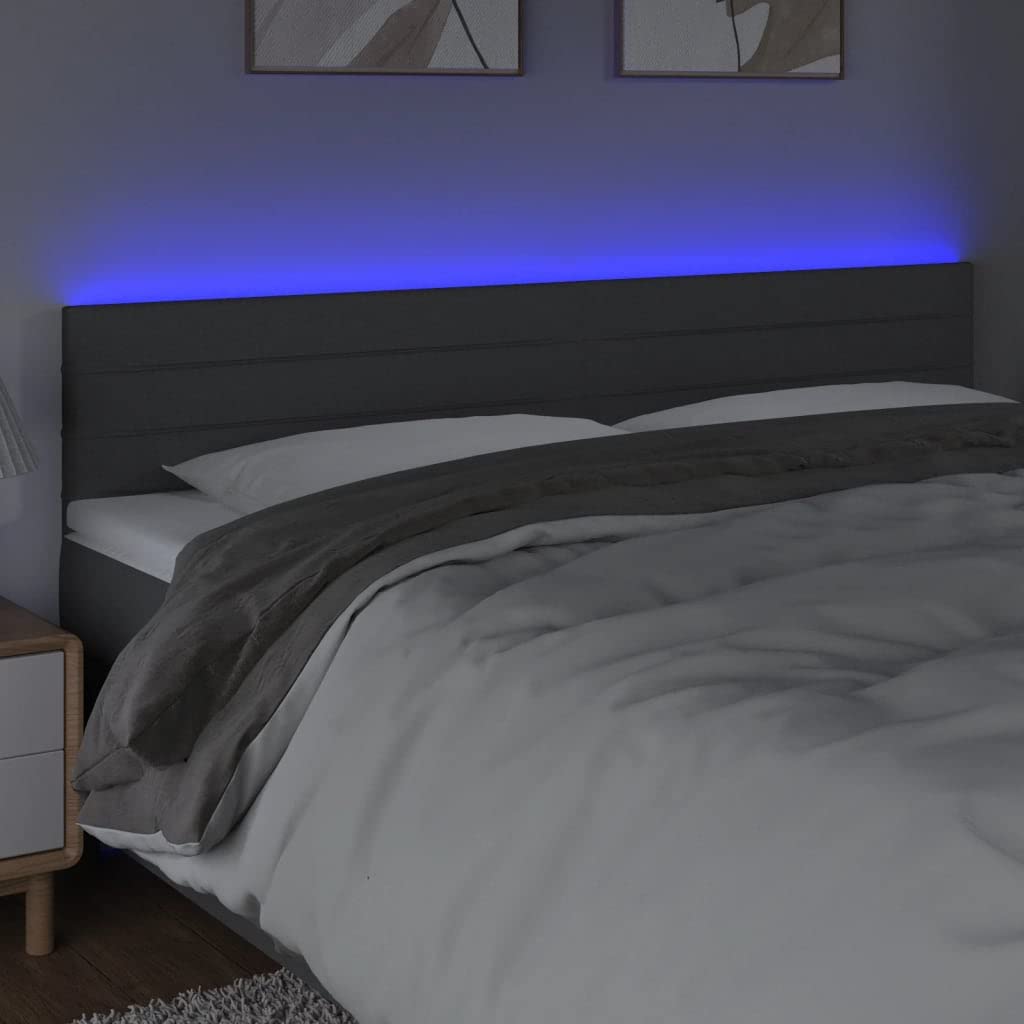 Vidaxl Led Headboard, Upholstered Headboard For Bed Home, Bed Headboard With Led Light, Bedroom Furniture, Dark Gray 70.9"X2"X30.7"/34.6" Fabric