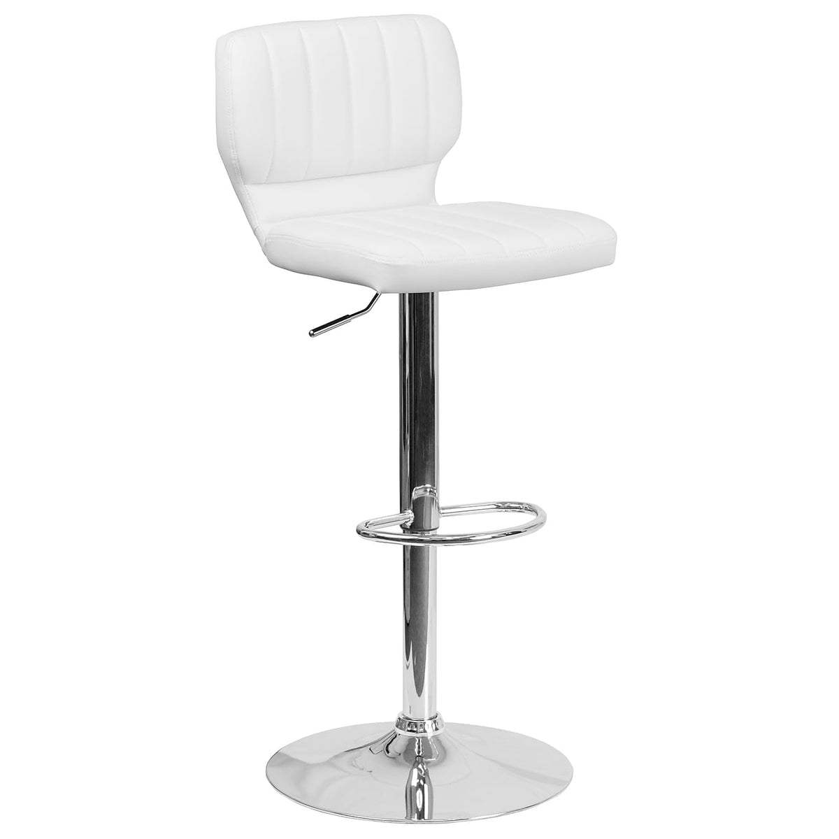 Flash Furniture Jeremy Contemporary White Vinyl Adjustable Height Barstool With Vertical Stitch Back And Chrome Base