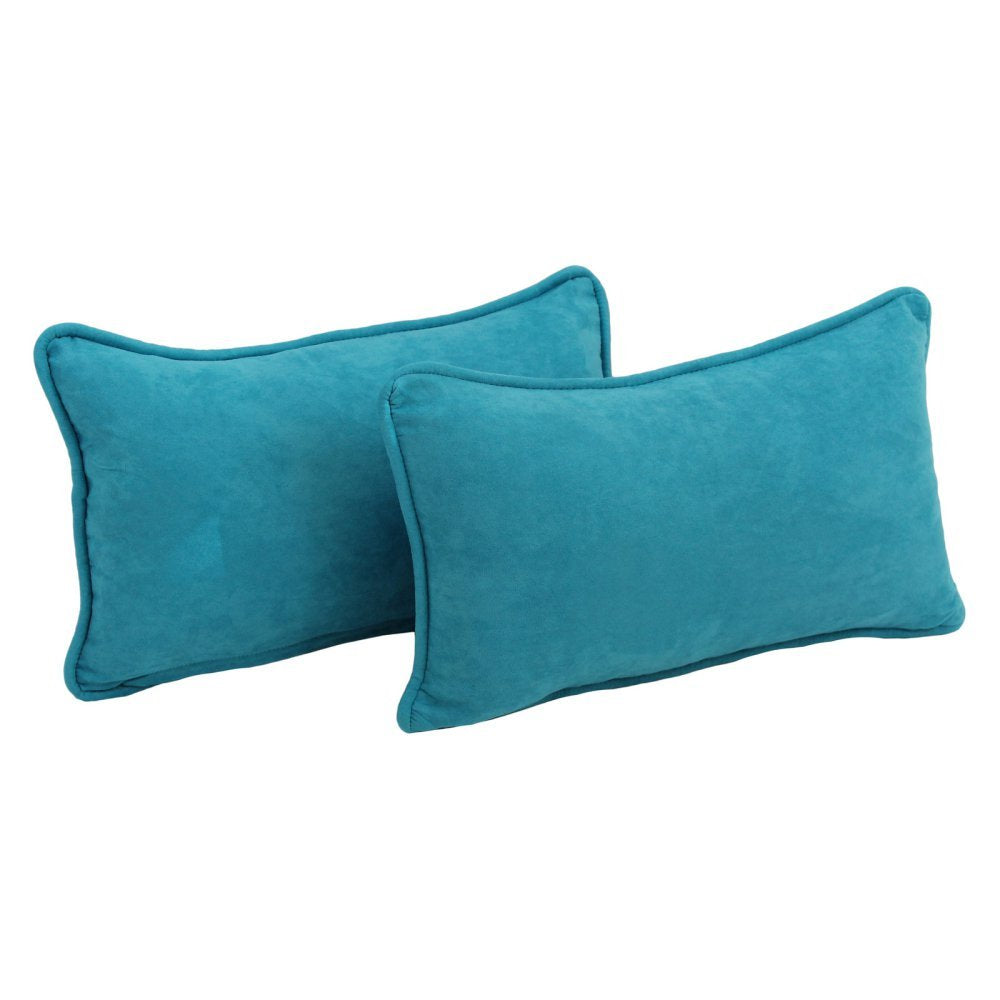 Blazing Needles Corded Solid Microsuede Rectangular Throw Pillows with Inserts (Set of 2), 20&quot; by 12&quot;, Aqua Blue