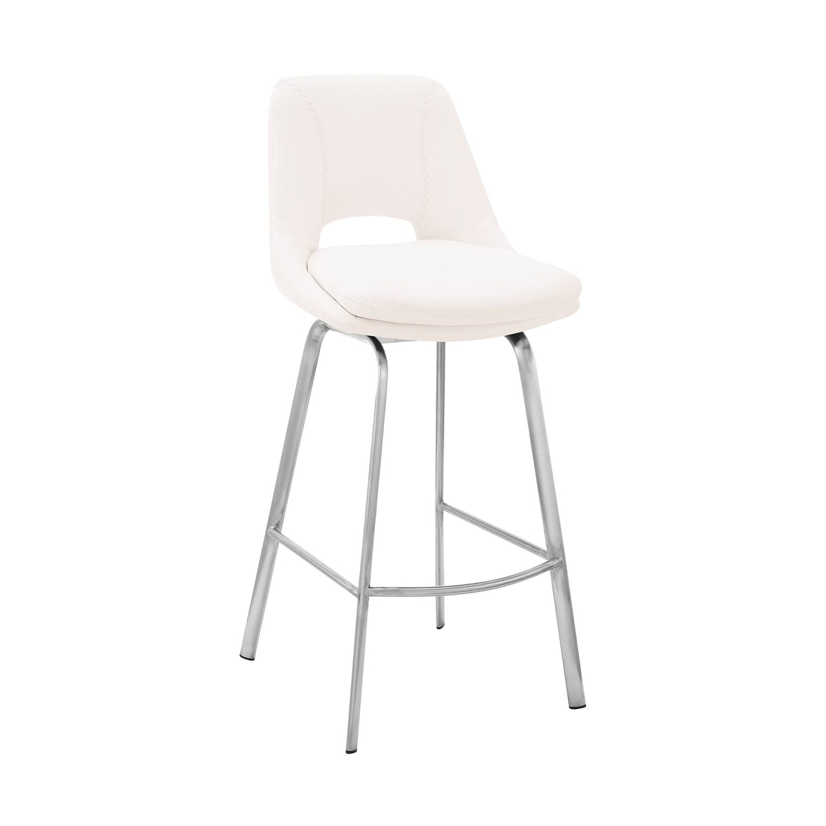 HomeRoots White Steel, Faux Leather 30' Elegant Grey Faux Leather Bar Stool with Stainless Steel Frame