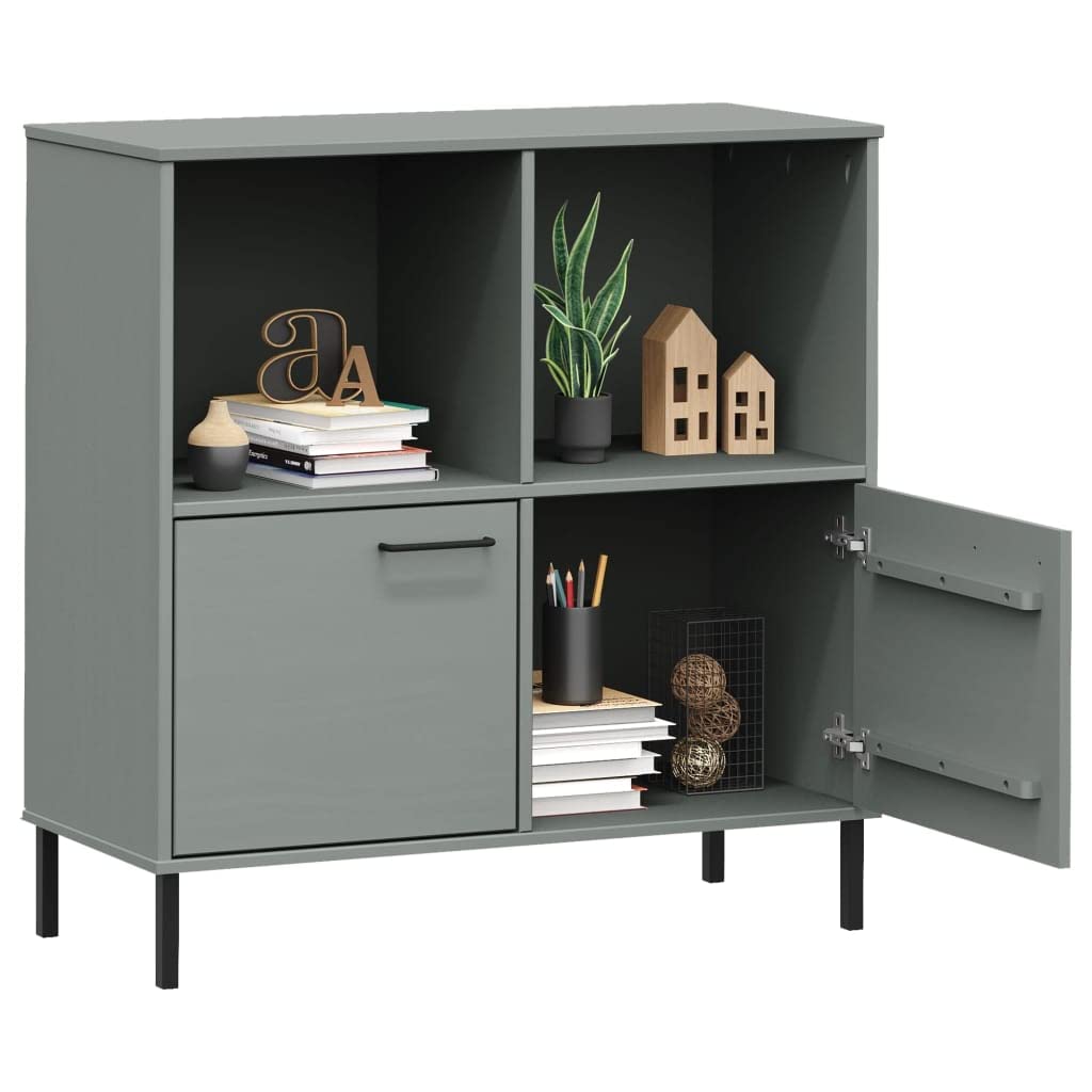 vidaXL Oslo Gray Solid Wood Bookcase with Metal Legs, Easy Assembly and Rustic Finish, Ideal for Organizing Books, Magazines, and Documents