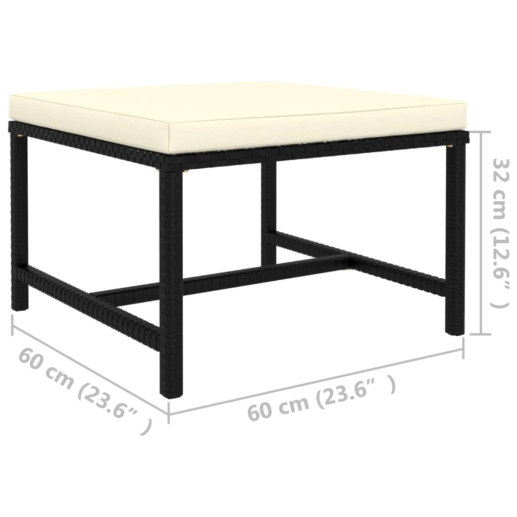 vidaXL Black Poly Rattan Sectional Footrest with Cream White Cushions - Versatile Outdoor Furniture - Steel Frame - Weather-Resistant Material