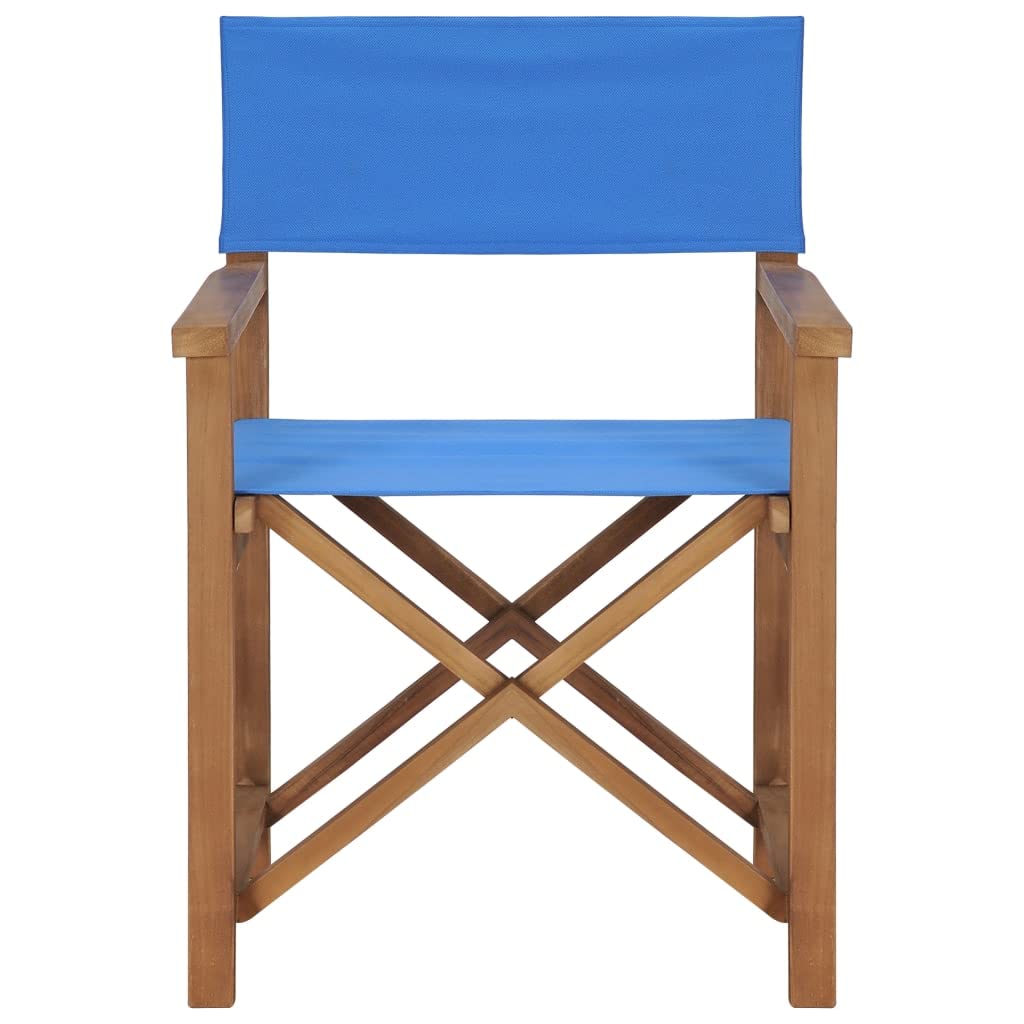 vidaXL Director's Chair - Durable and Foldable Design Furniture for Outdoors - Blue, Made of Premium Teak Hard Wood, Easy to Assemble