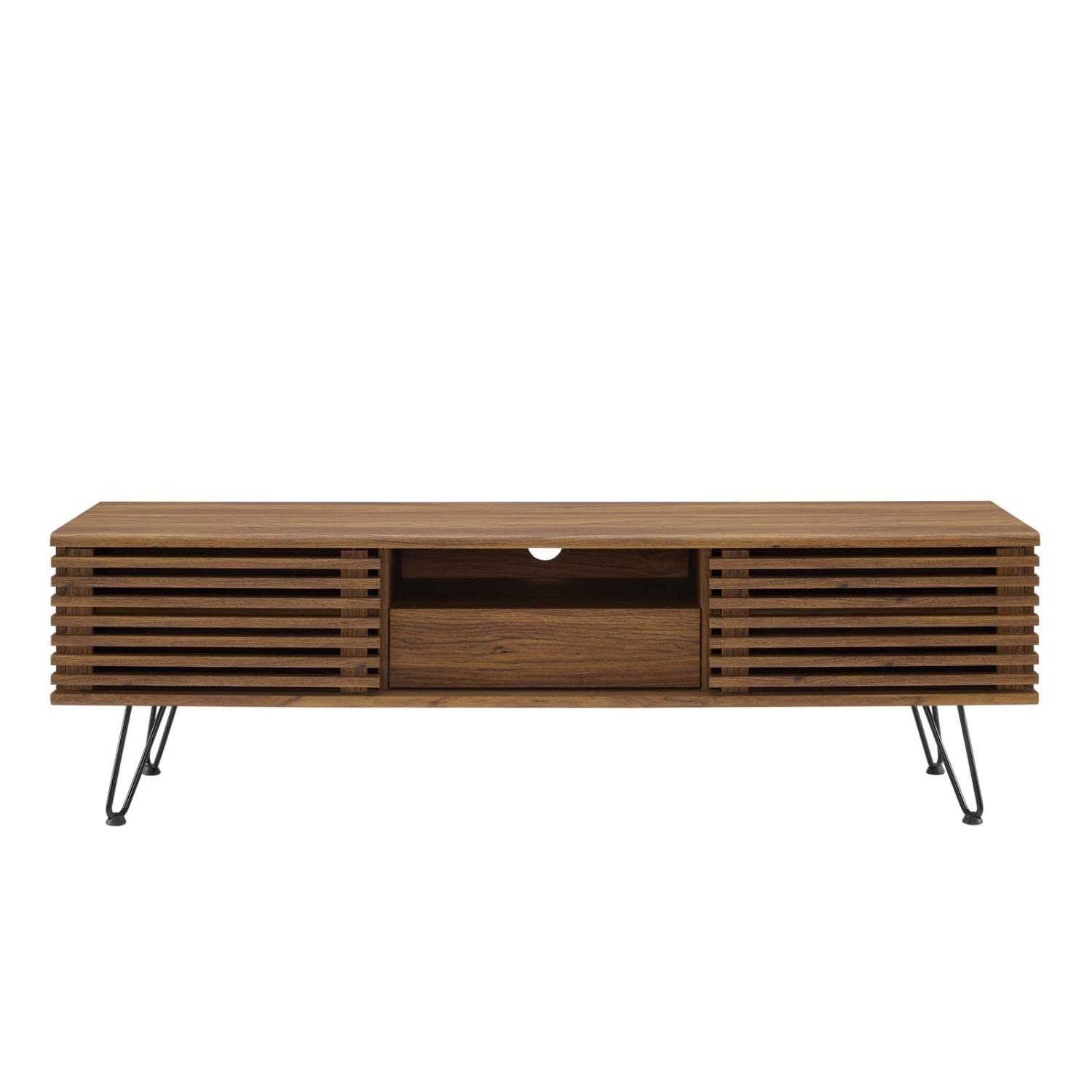Modway Render Mid-Century Modern Low Profile 59 Inch TV Stand with Hairpin Legs in Walnut, 59&quot;