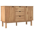 vidaXL Solid Pine Wood OTTA Sideboard, Scandinavian Design, Brown, Storage Unit with 3 Drawers and 2 Compartments, 44.7'x16.9'