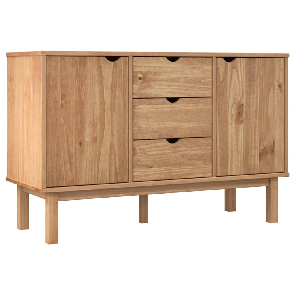 vidaXL Solid Pine Wood OTTA Sideboard, Scandinavian Design, Brown, Storage Unit with 3 Drawers and 2 Compartments, 44.7'x16.9'