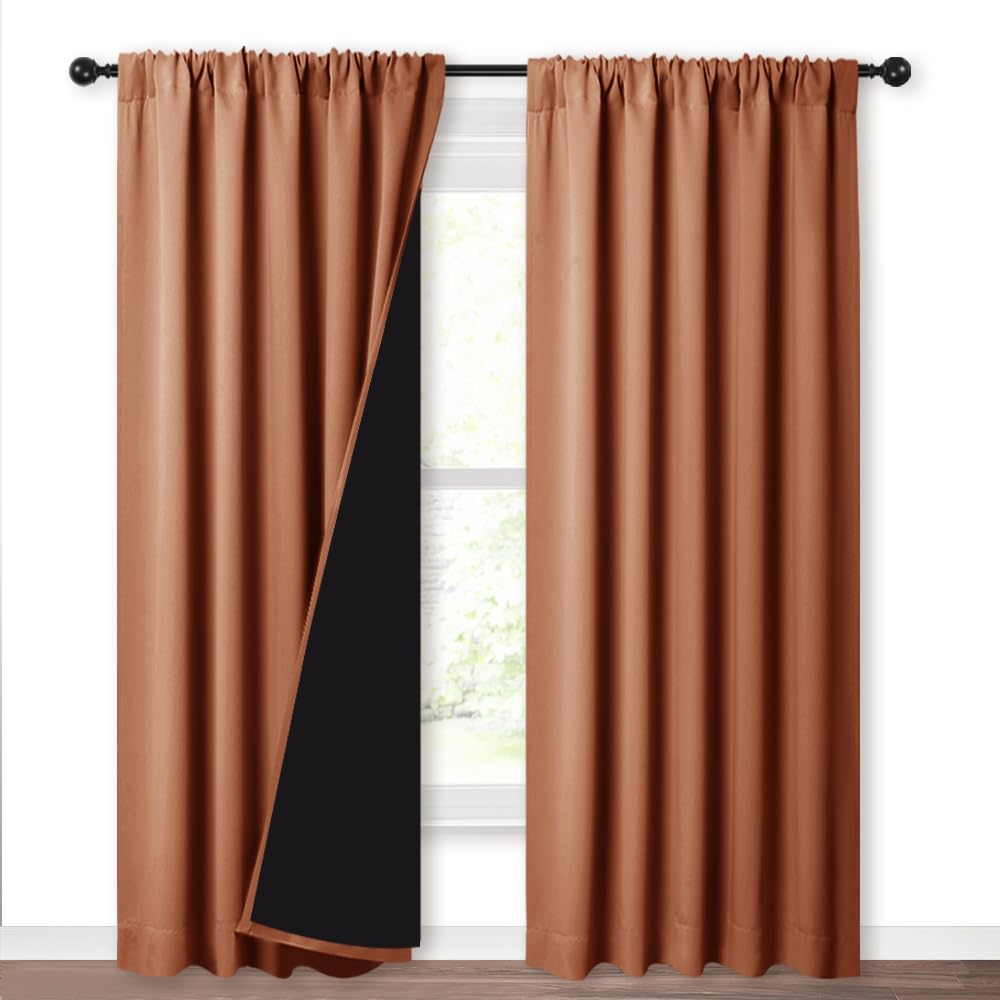 Nicetown 100% Blackout Curtains For Living Room, Privacy Protection & Noise Reducing Drapes, Black Lined Window Treatment Panels