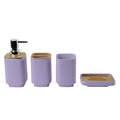 TRENDYNEST 4 Pieces Bamboo Accent 4 Piece Bathroom Accessory Set Matte Finish Bathroom Countertop Tray Set Chrome Pump Home Orga