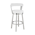 HomeRoots Stainless Steel. Faux Leather 26" Chic White Faux Leather with Stainless Steel Finish Swivel Bar Stool