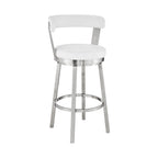 HomeRoots Stainless Steel. Faux Leather 26" Chic White Faux Leather with Stainless Steel Finish Swivel Bar Stool