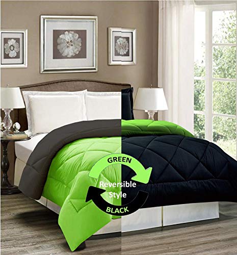 Daksh Microfiber Reversible Comforter, Double 90 X 100 (Black & Mint Green, 250 Gsm)