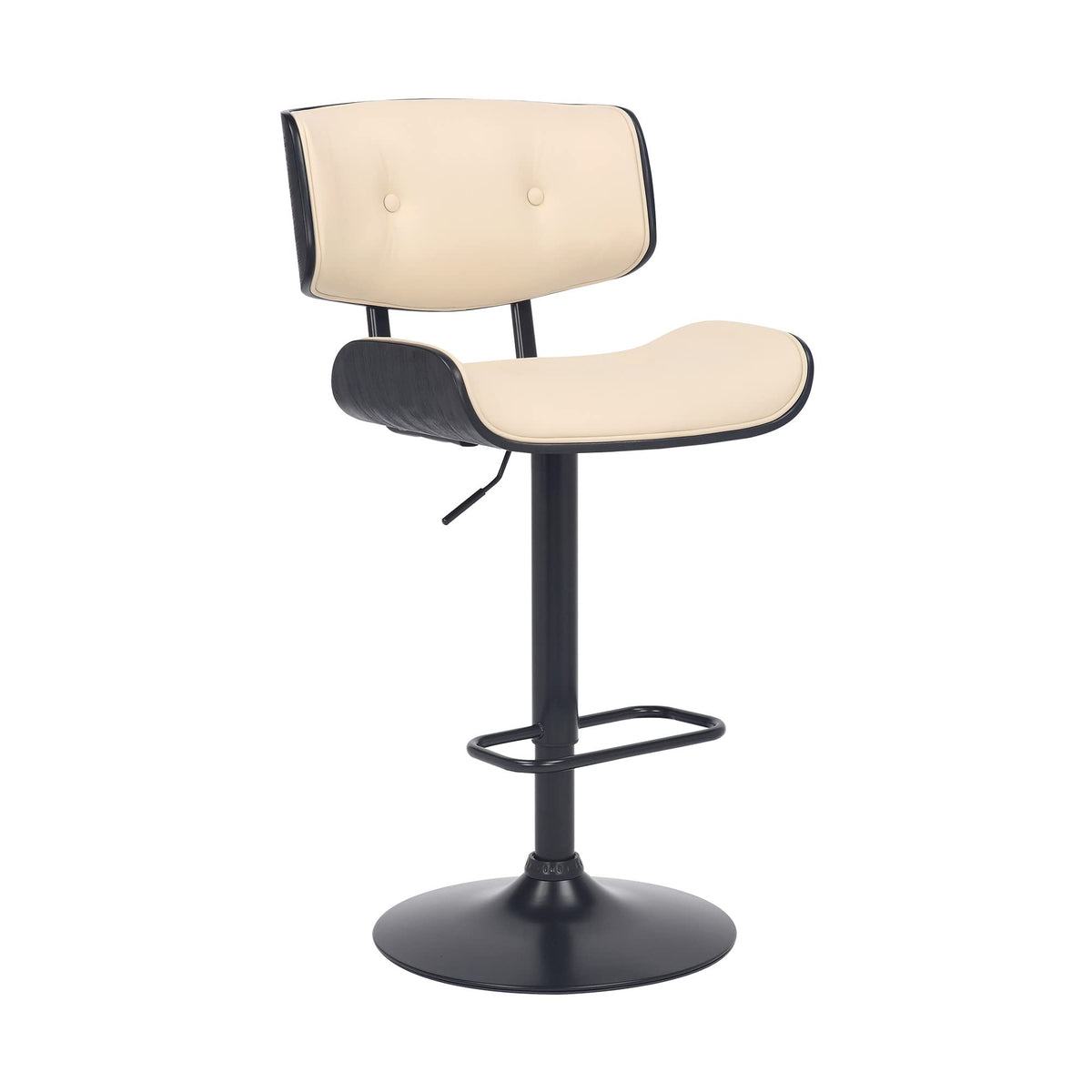 HomeRoots Wood, Metal, Foam Faux Leather Adjustable Cream Tufted Faux Leather and Black Wood Swivel Barstool.