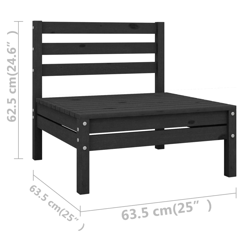 vidaXL Solid Pinewood Patio Lounge Set 3 Piece Garden Outdoor Terrance Backyard Furniture Set Wooden Lounge Sofa Seating Chair Seat Black