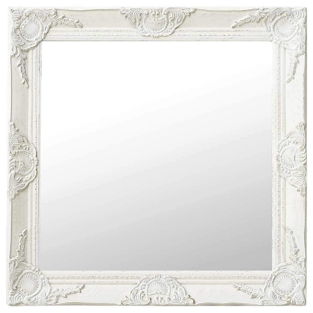 vidaXL White Square Wall Mirror with Intricate Baroque-Style Frame, Bevelled Edge, Ready-to-Install, Ideal for Bathrooms/Dressing Rooms, 23.6&quot;x23.6&quot;