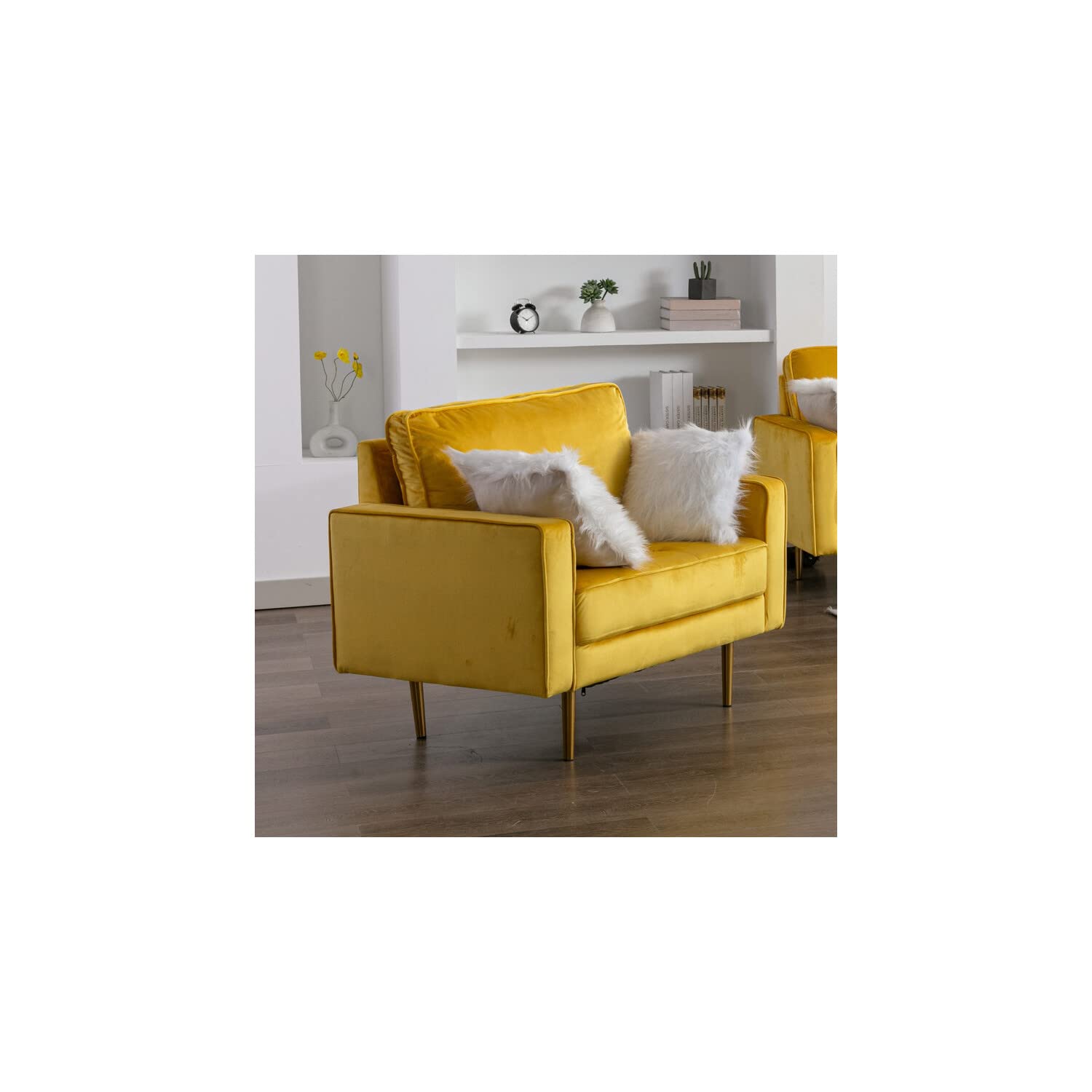 Lilola Home Theo Yellow Velvet Chair with Pillows