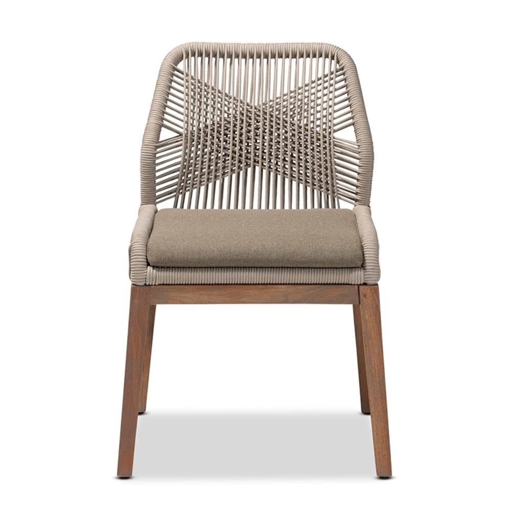 Baxton Studio Jennifer Mid-Century Transitional Grey Woven Rope Mahogany Dining Side Chair