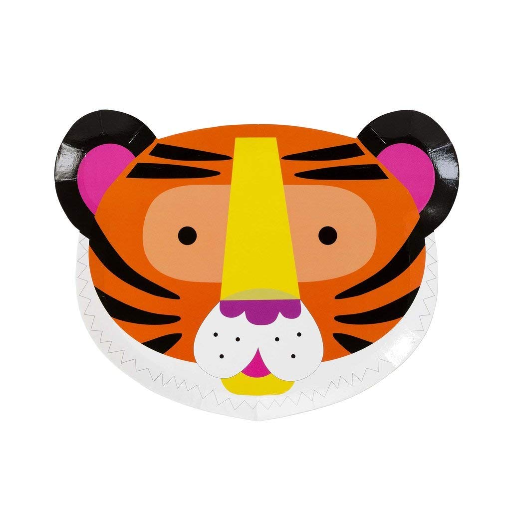 Talking Tables Face Safari Jungle Zoo Animal Tiger Zebra Party Plates, Pack Of 12, Width 23Cm, 9'', Orange, White And Black