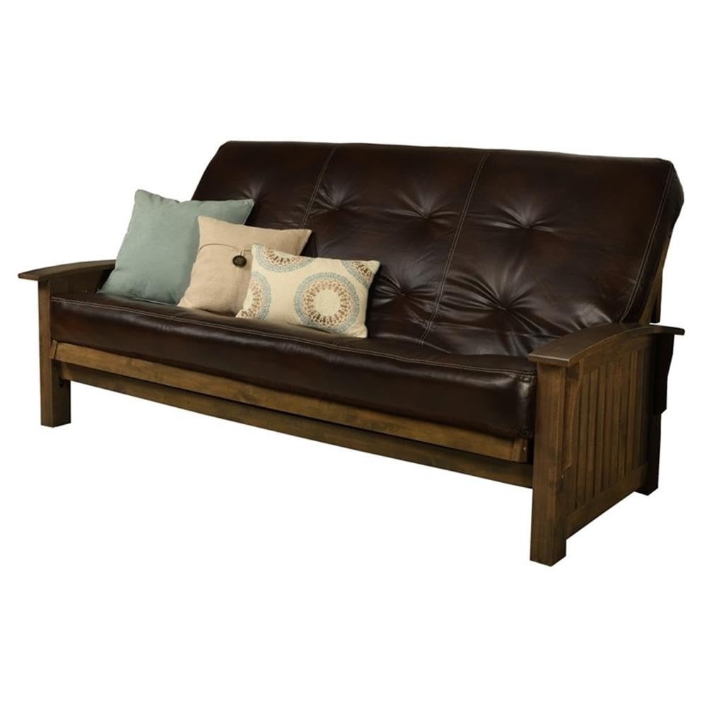Kodiak Furniture Washington Queen Size Futon Frame and Mattress Set - Wood Futon Frame with Mattress Included in Java Brown Color