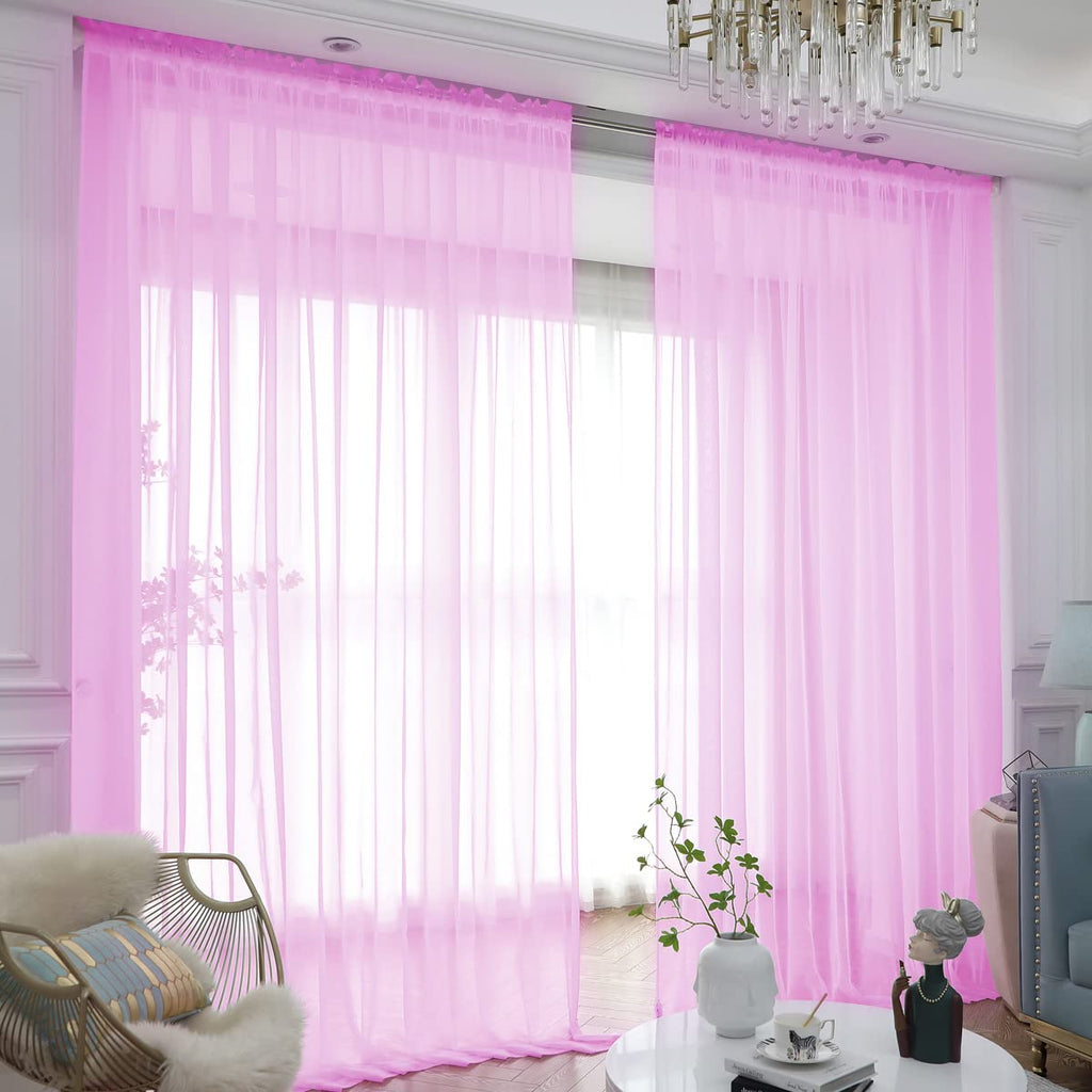 Window Pink Sheer Curtains 63 Inches Long 2 Panels Sheer Curtain Basic Rod Pocket Panel For Bedroom Children Living Room Yard Ki