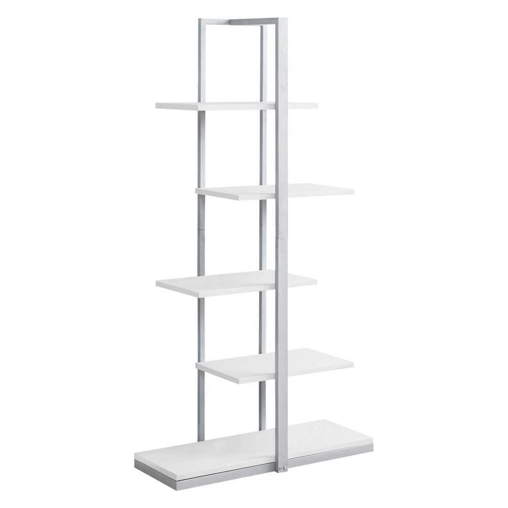 Monarch Specialties I 7231 Bookshelf, Bookcase, Etagere, 5 Tier, 60" H, Office, Bedroom, Metal, Laminate, Black, Contemporary, Modern