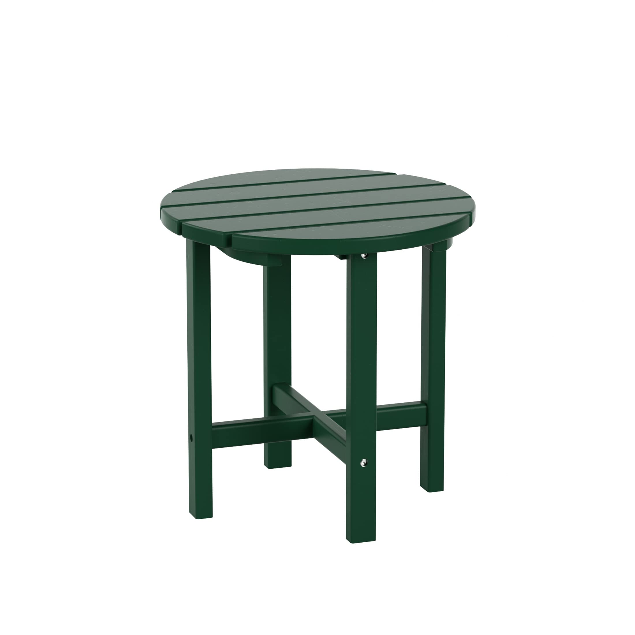 Costaelm Round Outdoor Side Tables, Adirondack Patio Tables For Outside, Hdpe Patio End Table Weather Resistant, Balcony Table For Pool, Seaside, Backyard, Porch, Indoor Companion, Dark Green