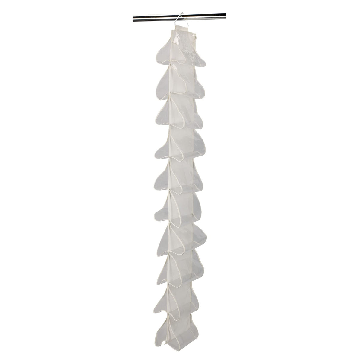 Household Essentials 20Pocket Closet Shoe File in Durable Canvas with Plastic Pockets and Single Hook System, Cream