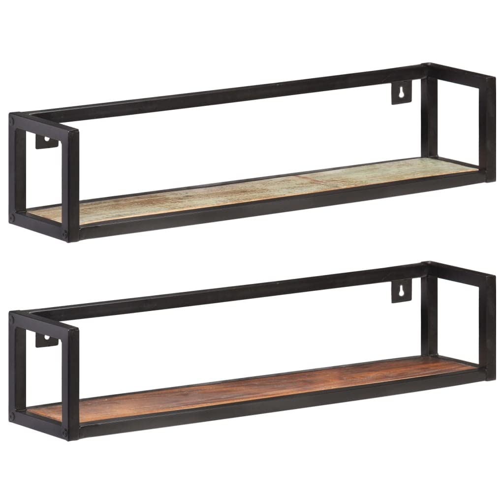 vidaXL Wall Shelves Floating Display Shelves - 2 Pcs - Solid Reclaimed Wood and Iron Frame - 31.5&quot; Width - Industrial Style - Brown Finish