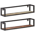 vidaXL Wall Shelves Floating Display Shelves - 2 Pcs - Solid Reclaimed Wood and Iron Frame - 31.5" Width - Industrial Style - Brown Finish