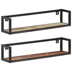 vidaXL Wall Shelves Floating Display Shelves - 2 Pcs - Solid Reclaimed Wood and Iron Frame - 31.5" Width - Industrial Style - Brown Finish