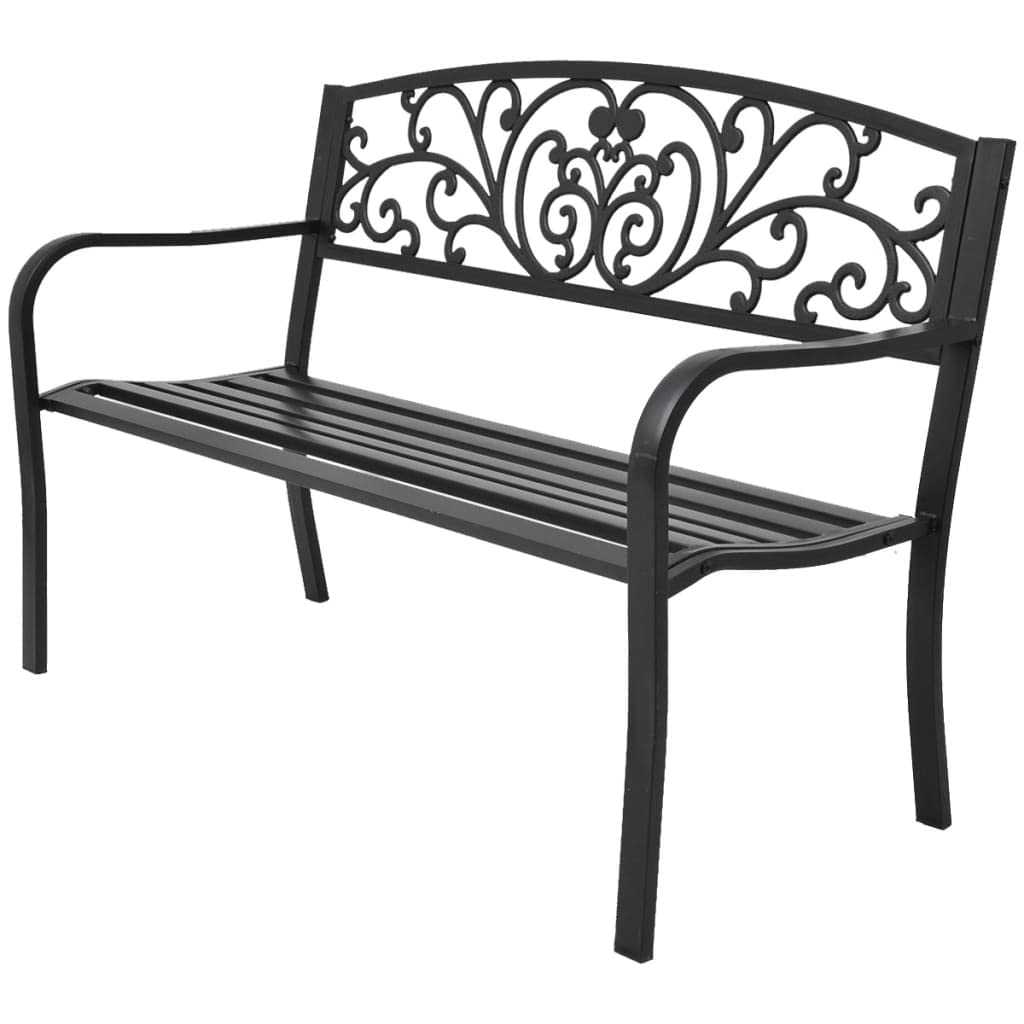Vidaxl Garden Bench 50" Cast Iron Black Outdoor Romantic Porch Park Chair
