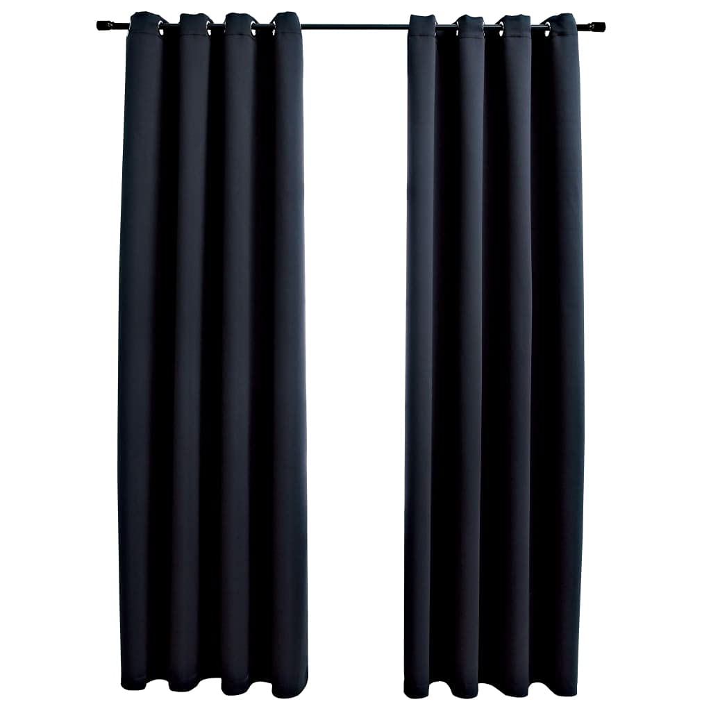 vidaXL 2X Blackout Curtain with Rings Window Blind Covering Drape Drapery Interior Privacy Bedroom Living Room Black 54&quot;x95&quot; Fabric