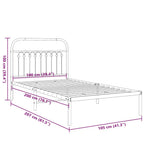 vidaXL Metal Bed Frame with Headboard - Single Bed 39.4" x 78.7" Steel Frame, Extra Storage Space, Black, Bedroom Decor