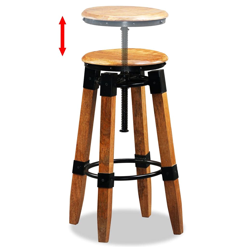 vidaXL 2 pcs Solid Mango Wood Bar Stools - Industrial-Style with Height-Adjustable Feature, Sturdy Steel Fittings, No Assembly Required, Brown and Black