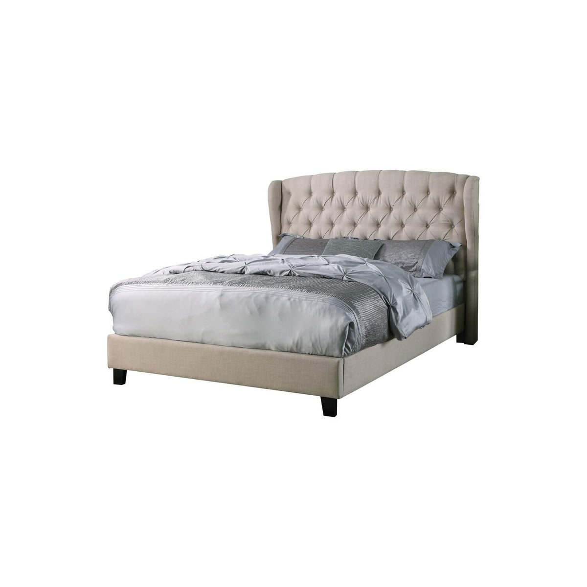 Best Master Furniture Yvette Upholstered Tufted With Wingback Platform Bed California King, Beige