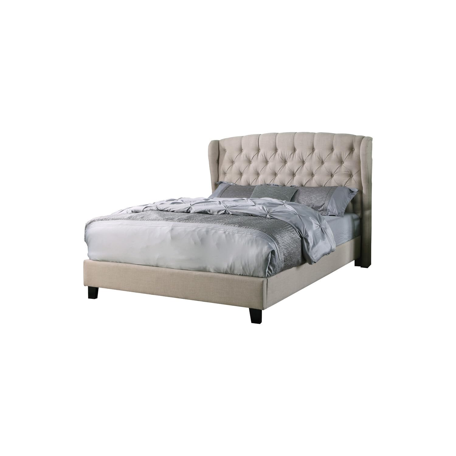 Best Master Furniture Yvette Upholstered Tufted With Wingback Platform Bed Queen, Beige