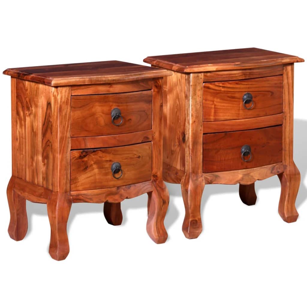 SKM Nightstands with Drawers 2 pcs Solid Acacia Wood -3972