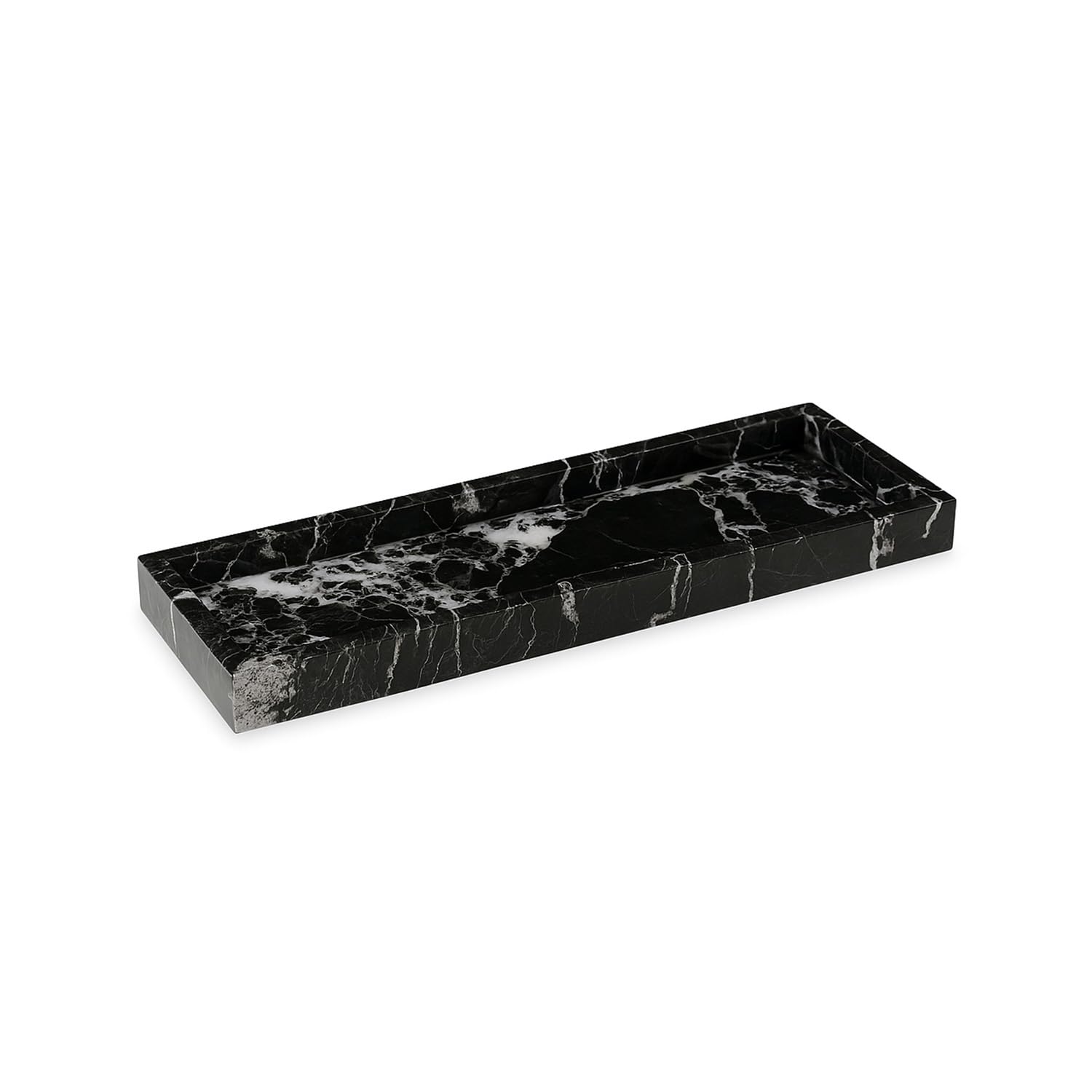 BeyBerk Atticus Black Zebra Marble Vanity Tray  Handcrafted Stone Organizer For Bathroom Countertop Accessories