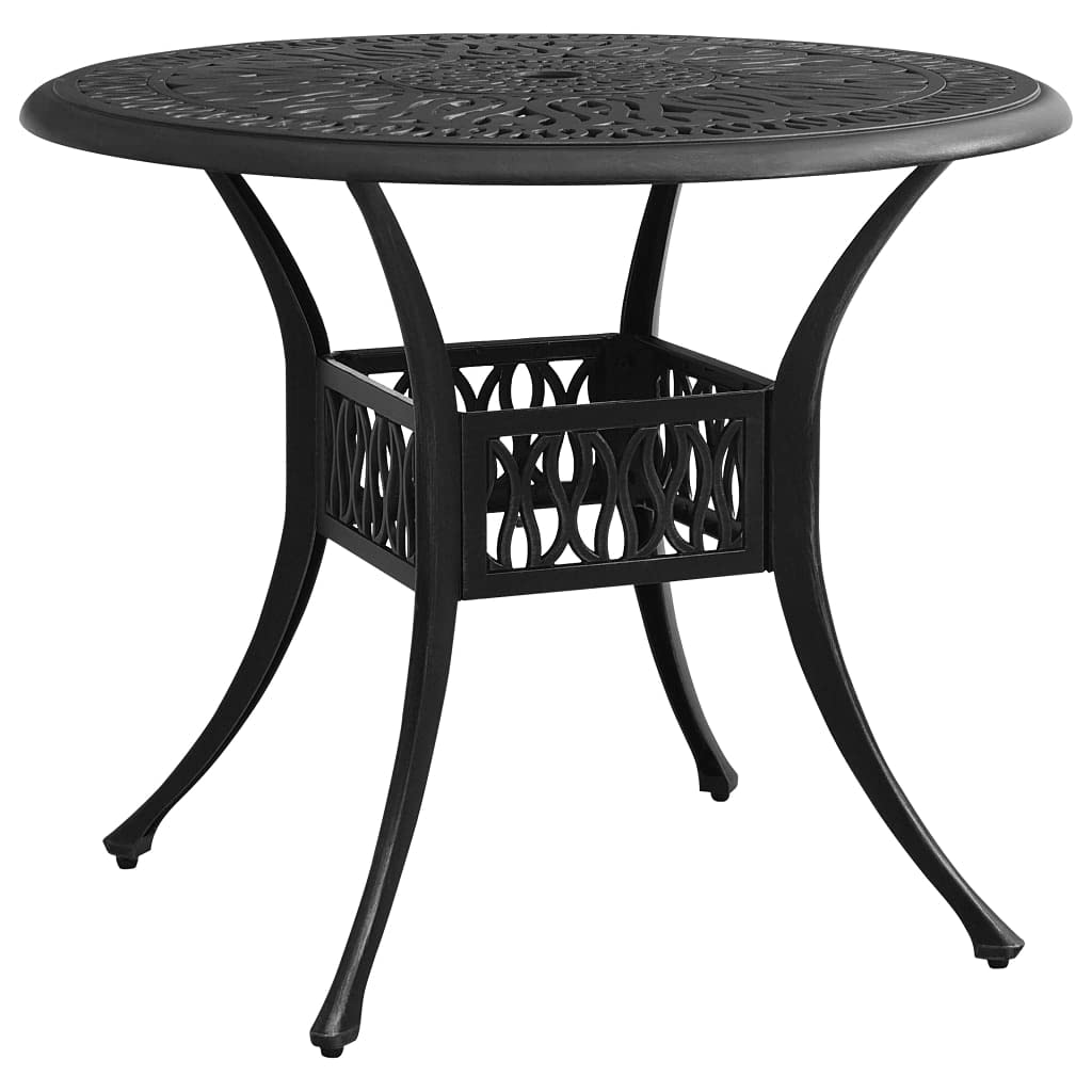 vidaXL Black Cast Aluminum Patio Table - 35.4&quot; Round Design, Umbrella Hole, Stable 4-Leg Structure, Outdoor Use, Easy Assembly, Industrial Style