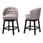 Baxton Studio Theron Mid-Century Transitional Grey Fabric and Espresso Brown Finished Wood 2-Piece Swivel Counter Stool Set