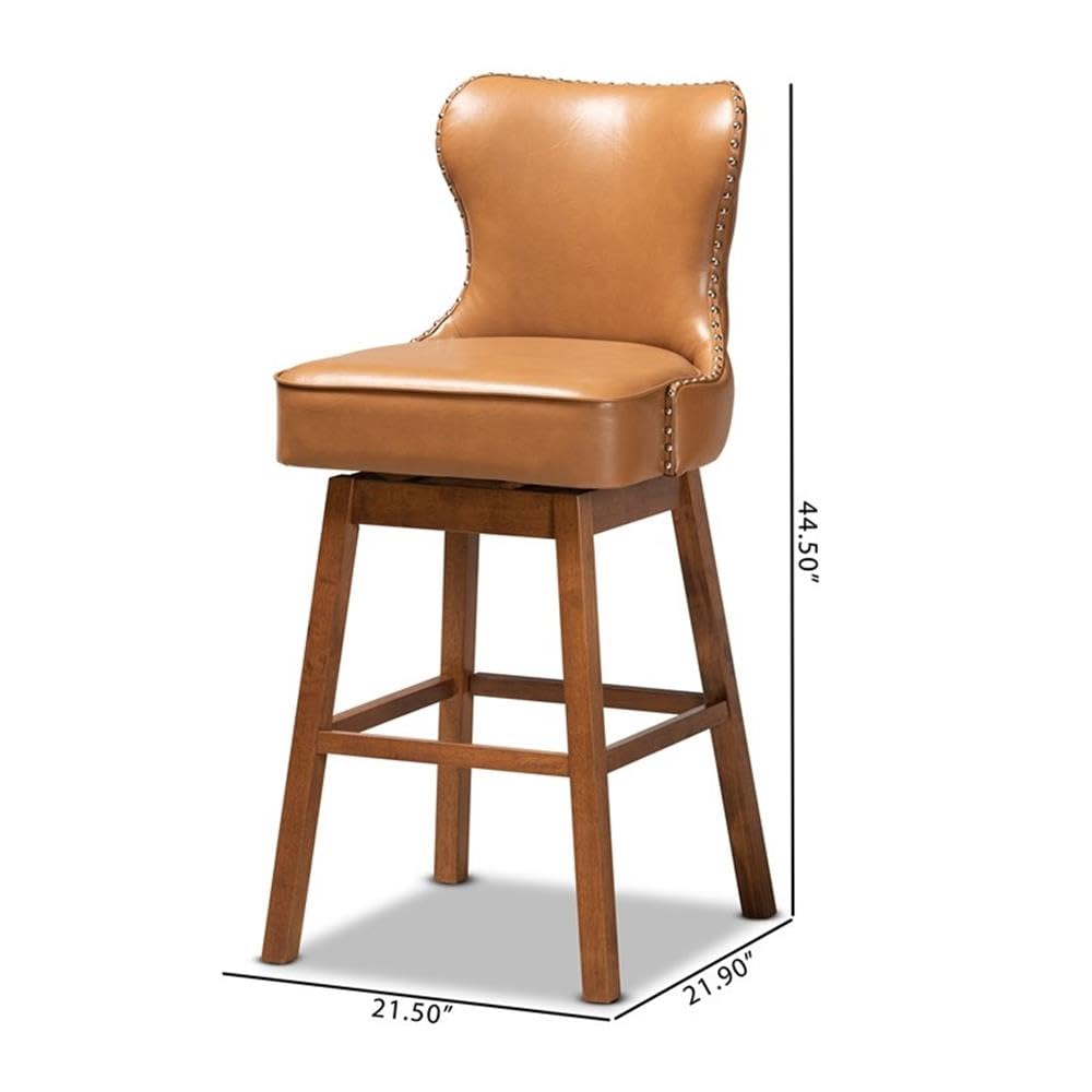 Baxton Studio Gradisca Modern and Contemporary Tan Faux Leather Upholstered and Walnut Brown Finished Wood 2-Piece Swivel Bar Stool Set