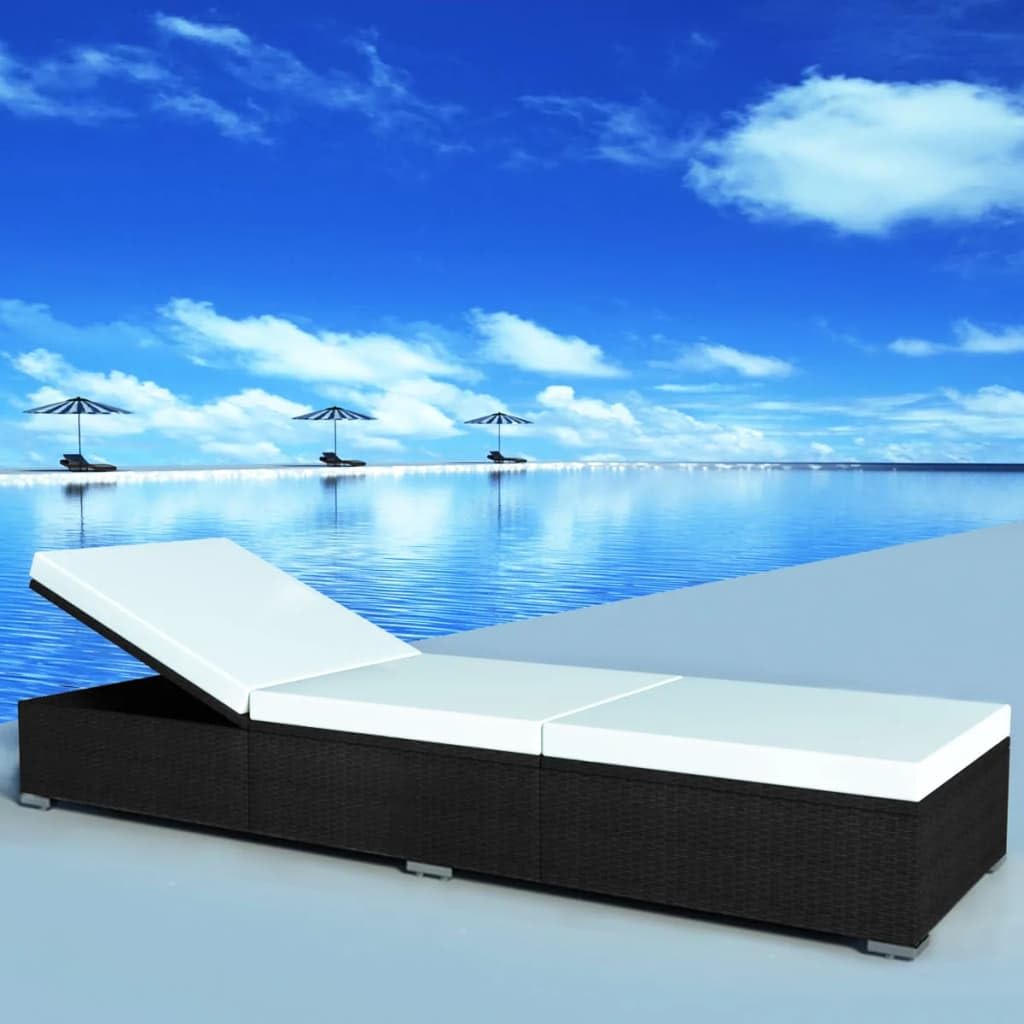 vidaXL Sun Lounger with Poly Rattan and Cushion - Thumbnail 3