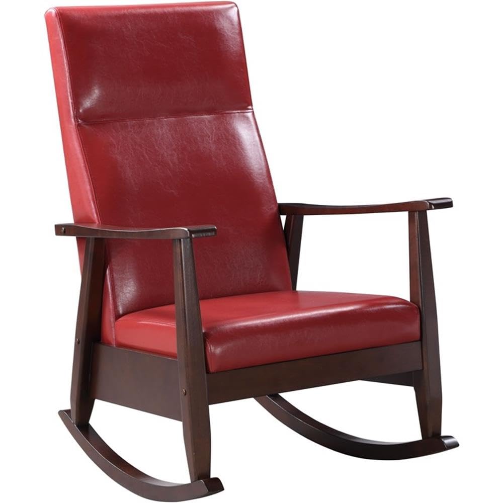 Acme Raina Faux Leather Upholstered Rocking Chair in Red and Espresso
